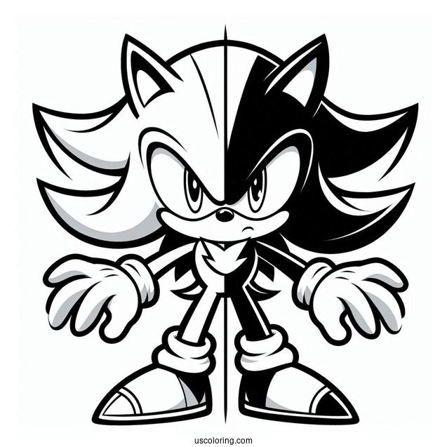 Half Sonic And Half Shadow Coloring Page In Fight Mode