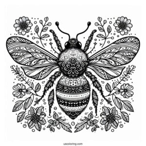 Complex Bumblebee In Nature Pattern Coloring Page