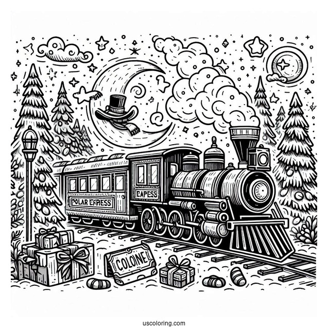 Polar Express Coloring Page Of Train Ticket