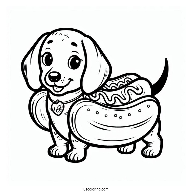 Dachshund Coloring Page In Hotdog Costume