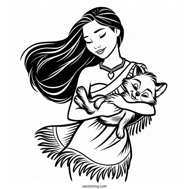 Coloring Page Of Pocahontas Carrying Meeko
