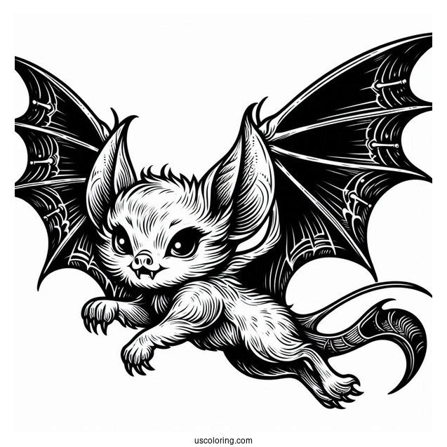 Angry Bat Coloring Page Flying And Showing Fangs