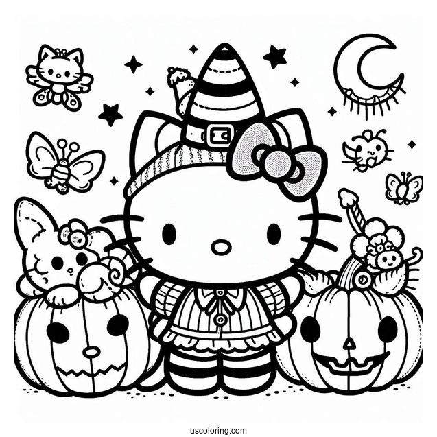 Sanrio Coloring Pages Of Hello Kitty, Dear Daniel, And Friends In Halloween Costumes
