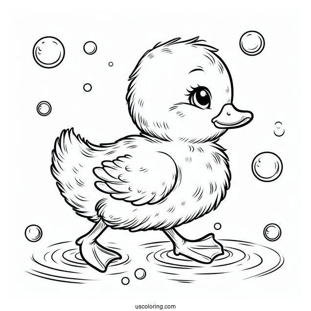 Baby Duck Walking Through Bubbles