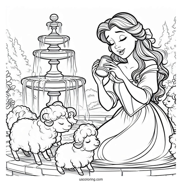 Belle Singing To Sheep At The Water Fountain