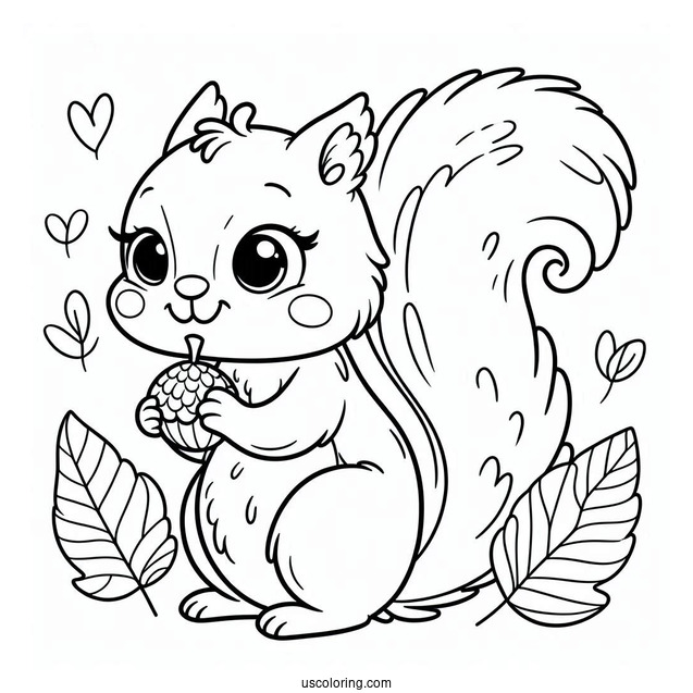 Simple Squirrel Coloring Page Outline In Fall For Kids