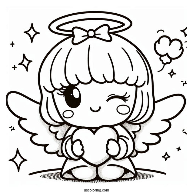 Angel Pochacco Coloring Page Winking While Holding Heart
