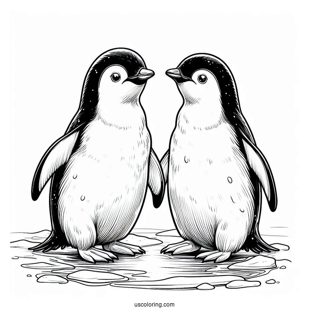Two Adelie Penguins In Antartica Coloring Page