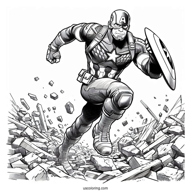 Captain America Running Through Rubble
