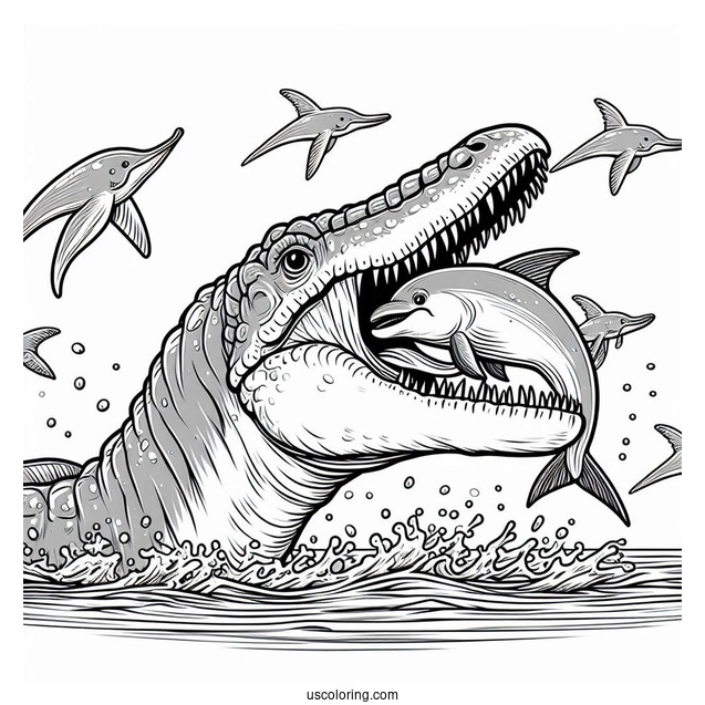Spinosaurus Coloring Page Biting A River Dolphin