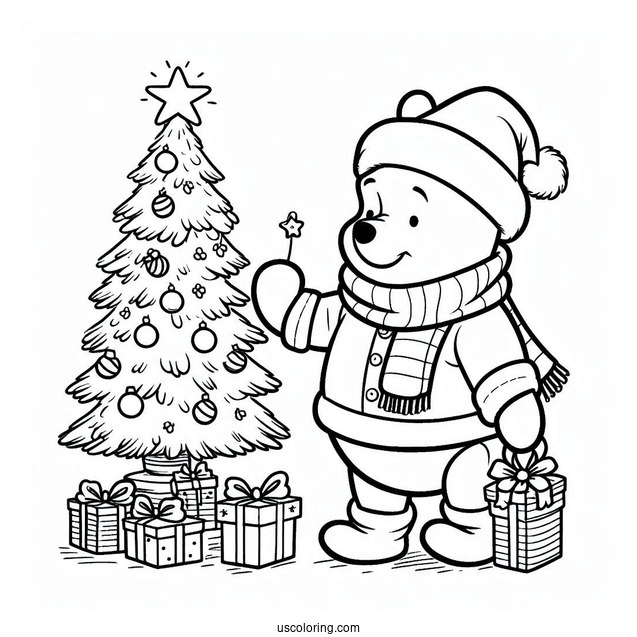 Pooh Dressed As Santa With Christmas Tree
