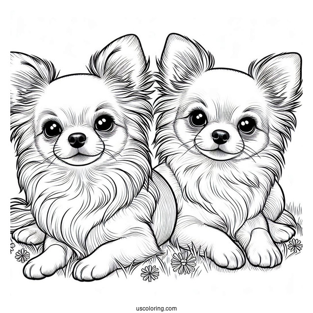 Two Furry Chihuahua Coloring Page Laying On Grass
