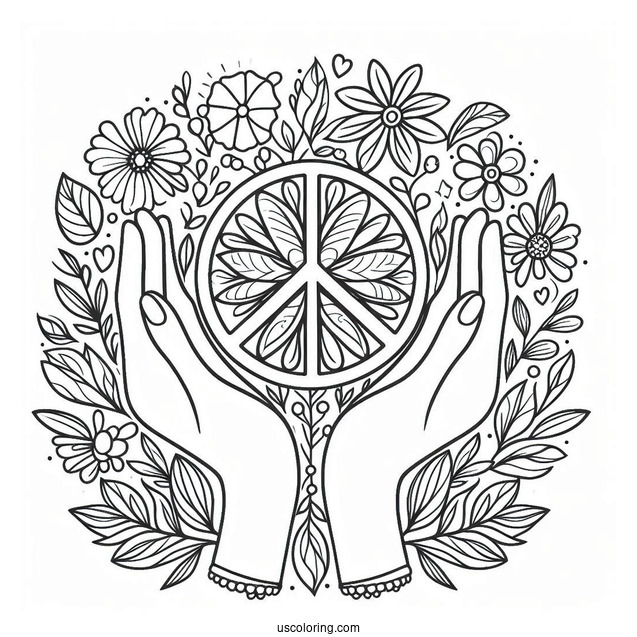 Hands Holding A Peace Coloring Page