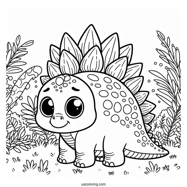 Adorable Stegosaurus Coloring Page With Large Eyes For Preschoolers