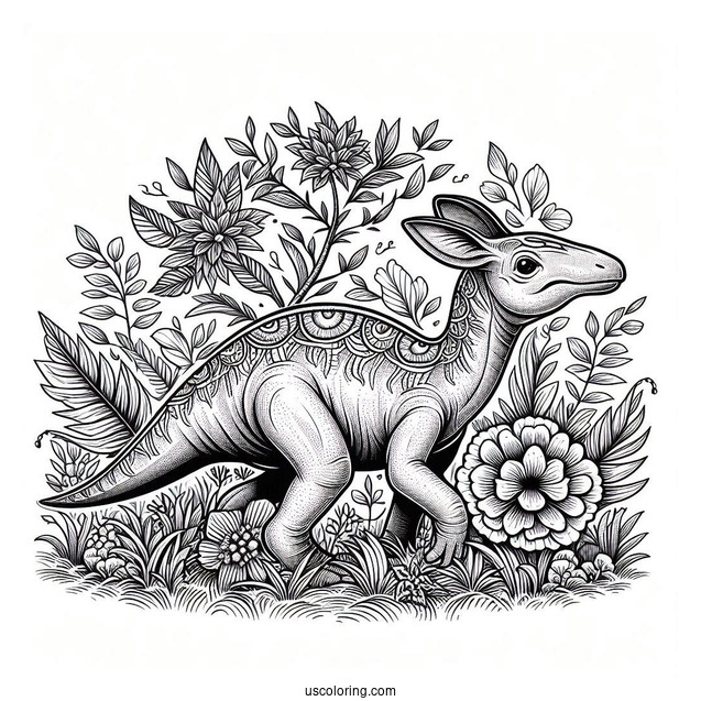 Realistic Parasaurolophus Coloring Page
