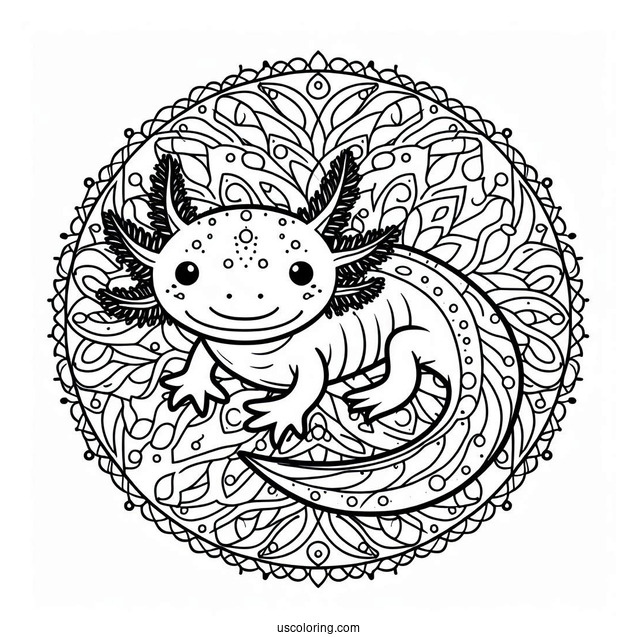 Axolotl Coloring Page In The Middle Of A Mandala