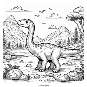 Diplodocus Dinosaur In Rocky Terrain Coloring Page