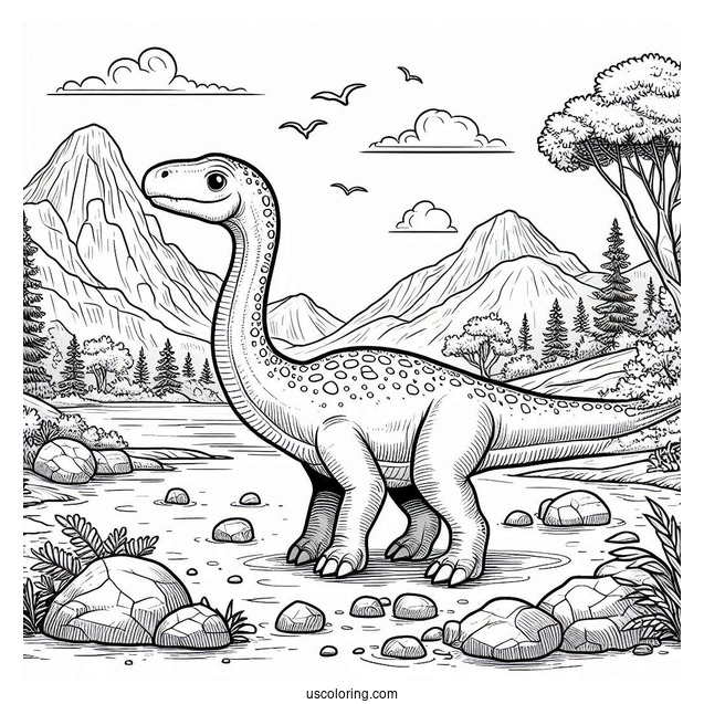 Diplodocus Dinosaur In Rocky Terrain Coloring Page