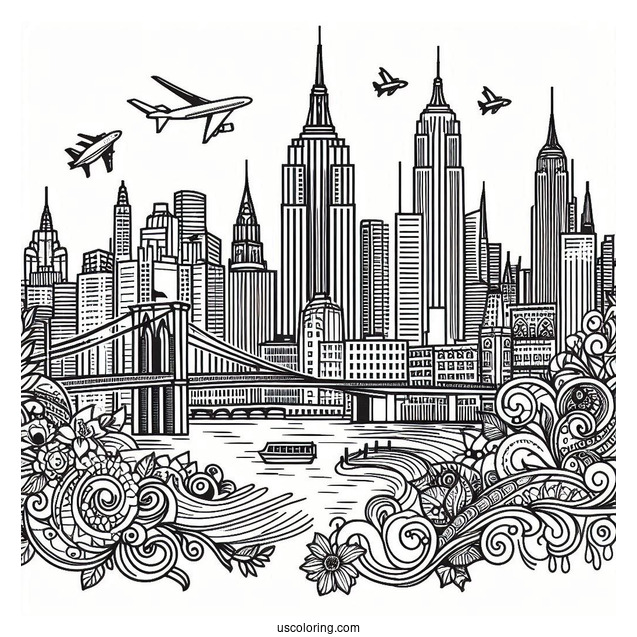 New York Coloring Page Of Elements