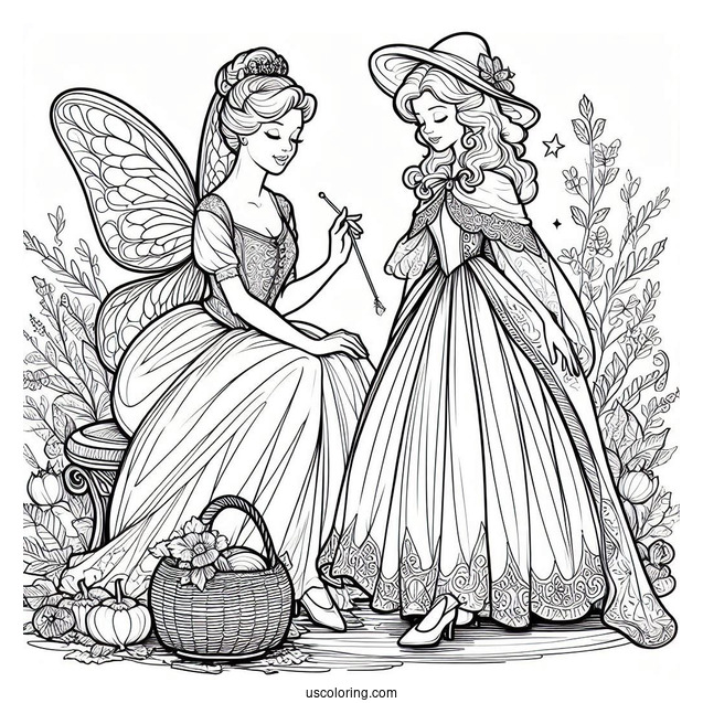 Cinderella And The Fairy Godmother Coloring Sheet