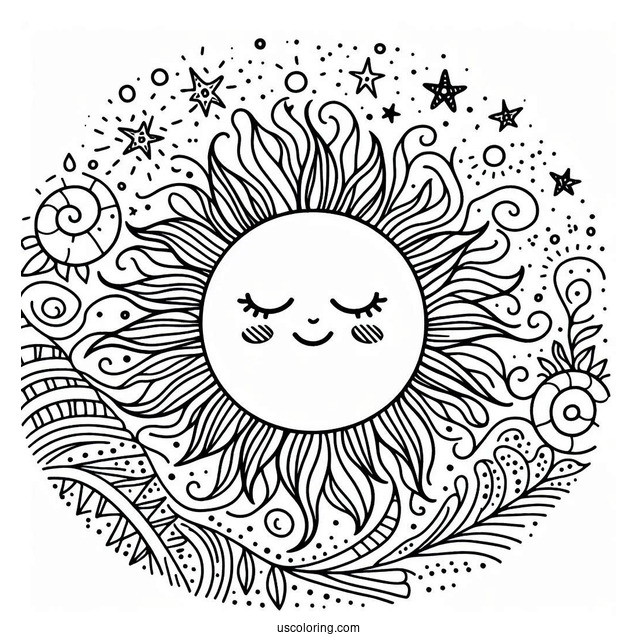 Summer Themed Sun To Color