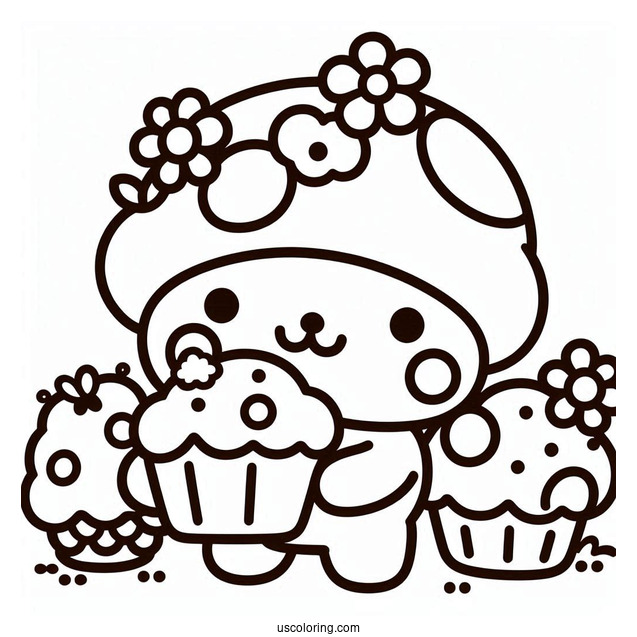 Sanrio Coloring Pages Of Cute Pompompurin Carrying Mushroom Cupcakes