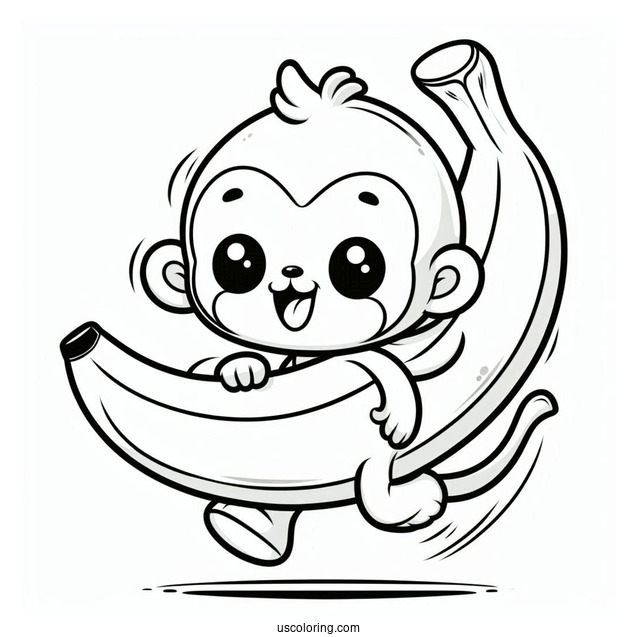 Cartoon Banana Coloring Page With A Monkey Friend