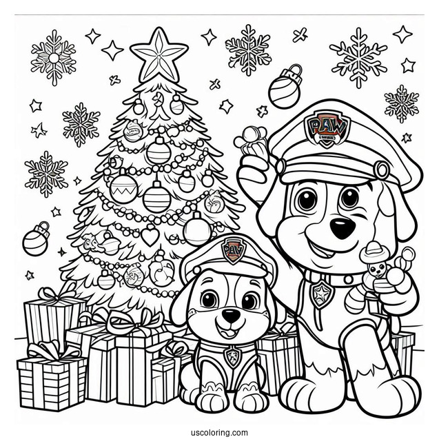 Christmas Themed Paw Patrol Coloring Page