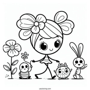 Poppy Playtime Coloring Page Of Mommy Long Legs, Huggy Wuggy, Kissy Missy, Poppy, Bron, Boogie Bot, And Bunzo Bunny