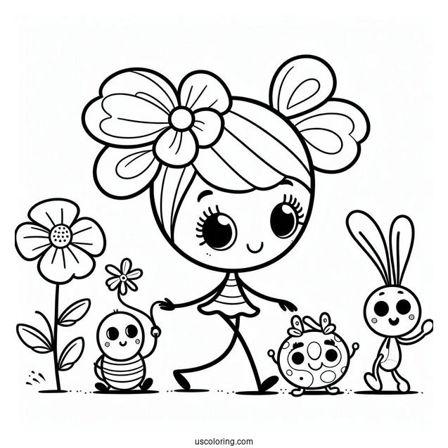 Poppy Playtime Coloring Page Of Mommy Long Legs, Huggy Wuggy, Kissy Missy, Poppy, Bron, Boogie Bot, And Bunzo Bunny
