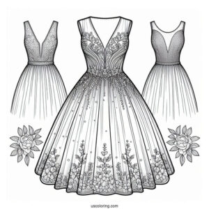 Full Length Dress Coloring Page With Sheer Beaded Bodice
