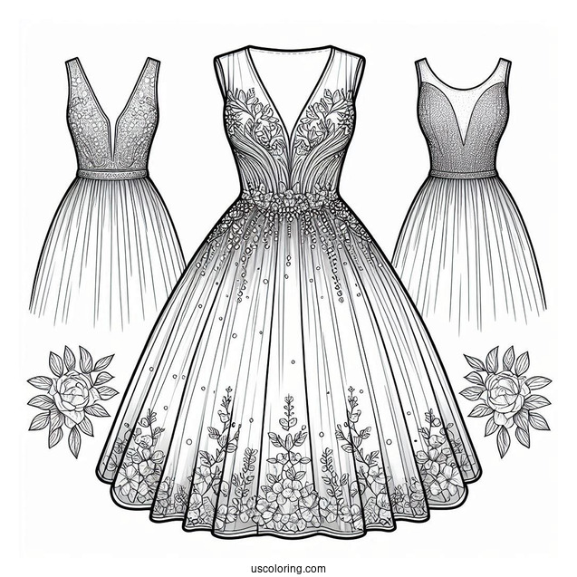 Full Length Dress Coloring Page With Sheer Beaded Bodice