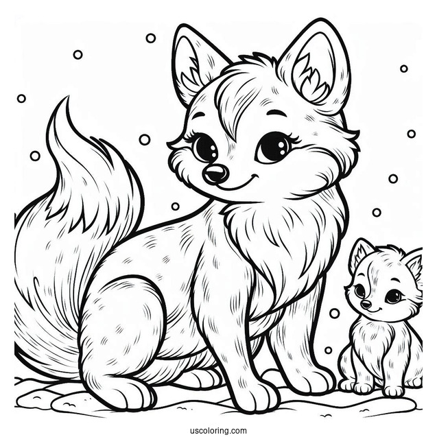 Mother Fox And Baby Fox In Winter Coloring Page For Kids