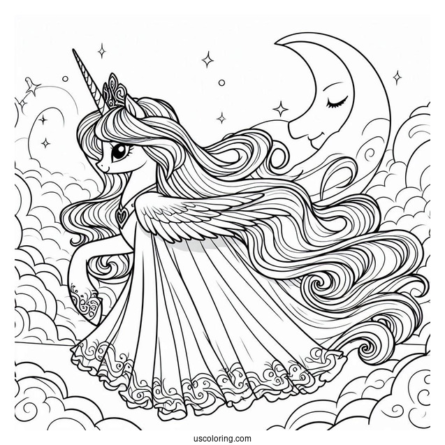 Princess Luna Coloring Page Walking In The Clouds