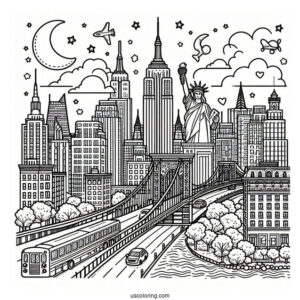 New York Coloring Page Of The Big Apple For Preschoolers