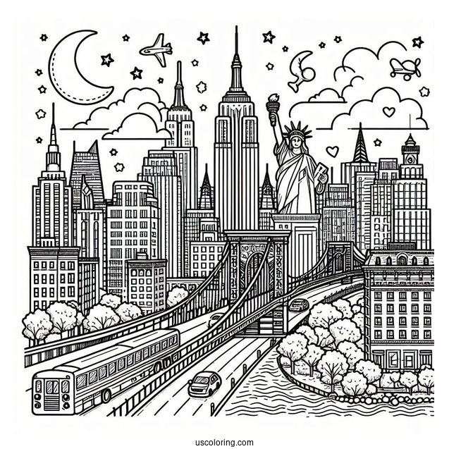New York Coloring Page Of The Big Apple For Preschoolers
