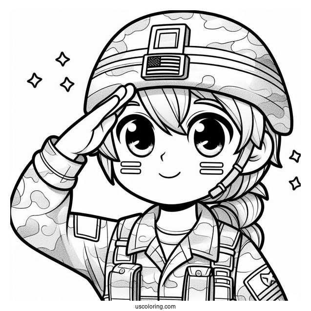 Cute American Soldier Coloring Page Saluting For Preschoolers