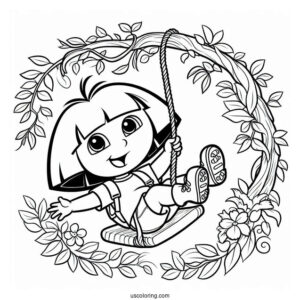 Dora And Boots Swinging From Vine With Swiper_