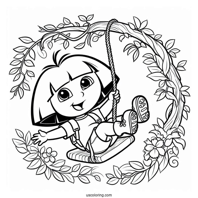 Dora And Boots Swinging From Vine With Swiper_