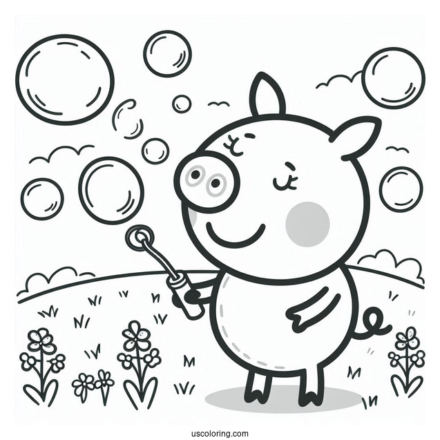 George Pig Playing With Bubbles Coloring Sheet