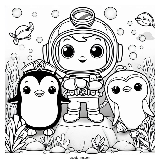 Octonauts Coloring Page Of Captain Barnacles, Min, Peso Penguin, and Kwazii Underwater