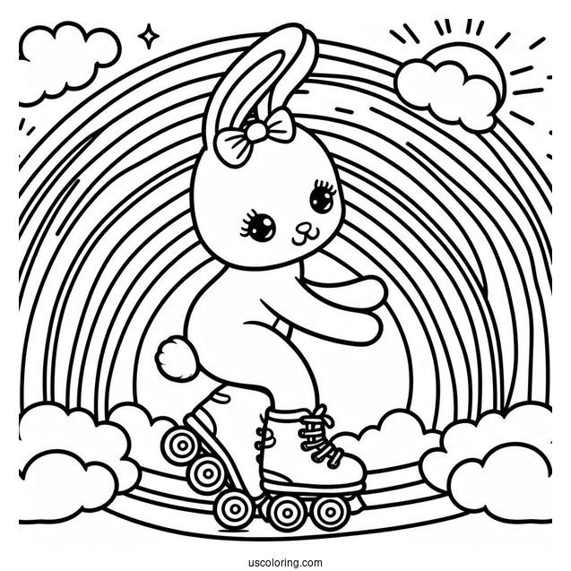 Sunny Bunnies Coloring Page Of Shiny Rollerblading On The Rainbow