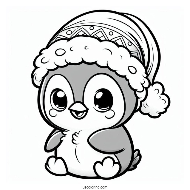 Baby Penguin Wearing Santa Hat Coloring In