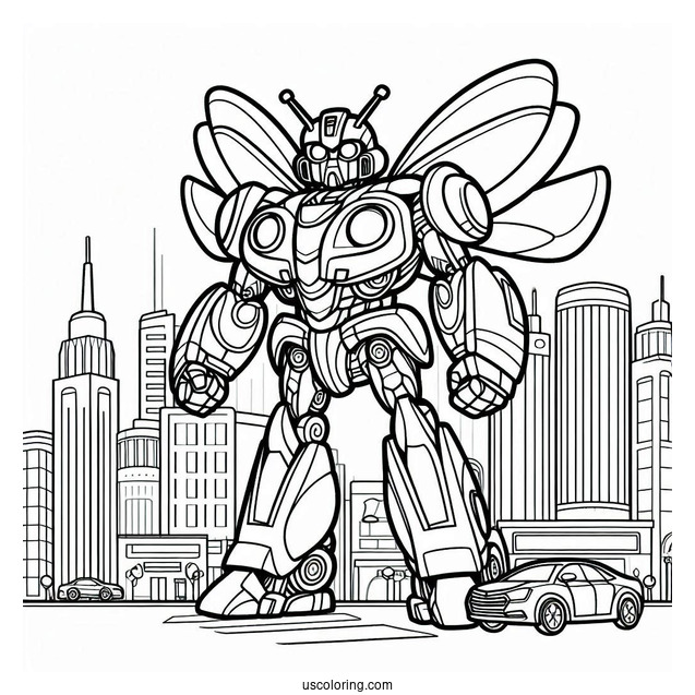 Autobot Bumblebee Coloring Page Form In The City