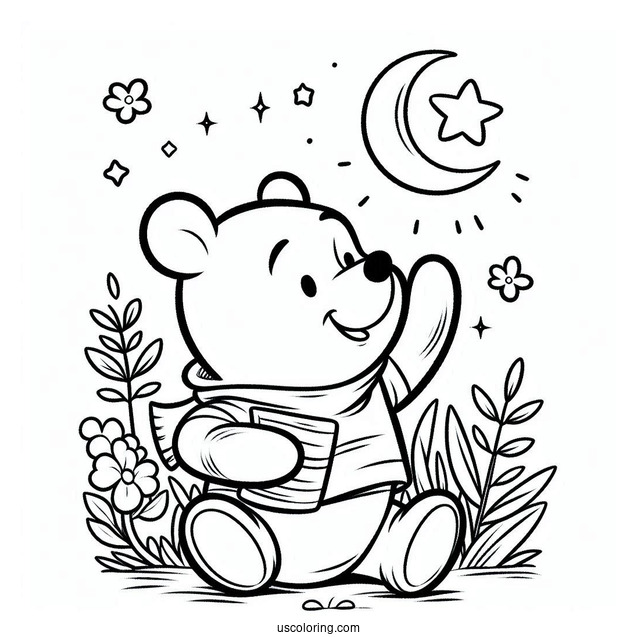 Smiling Winnie The Pooh Bear Coloring Page For Kids