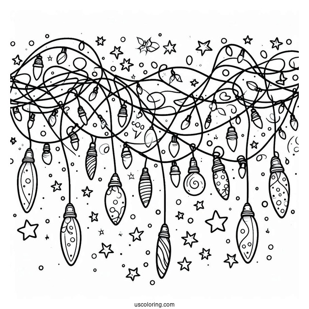Tangled Christmas Lights With Stars To Color