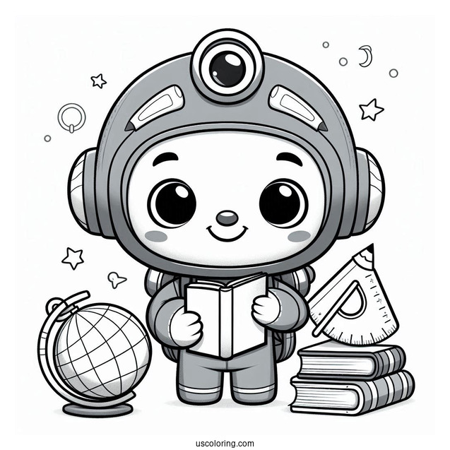 Octonauts Coloring Page Of Inkling Holding Book, Pencil, Protractor And Globe