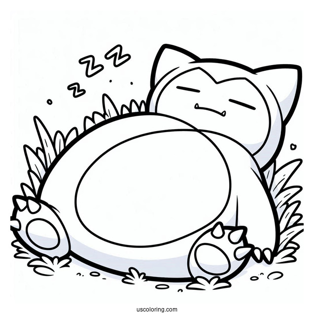 Simple Snorlax Coloring Page Sleeping On Grass For Kids