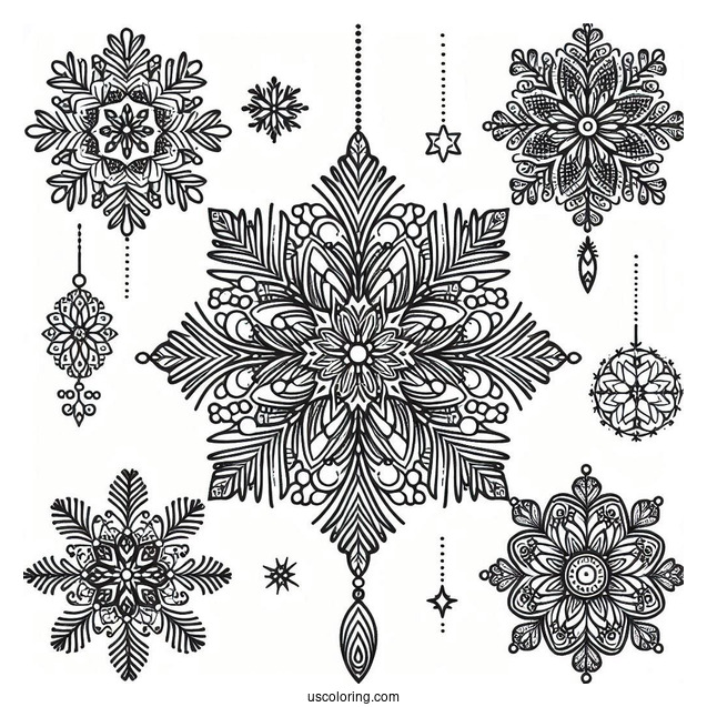 Snowflake Coloring Page Ornaments