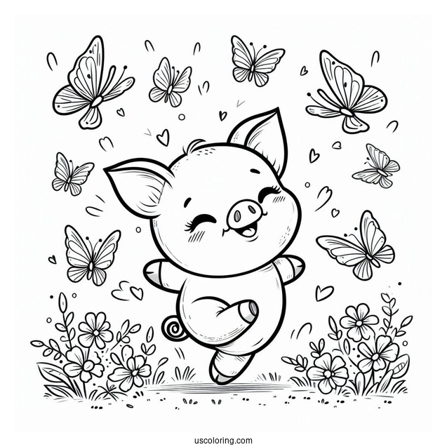Piglet Coloring Page Dancing With Butterflies